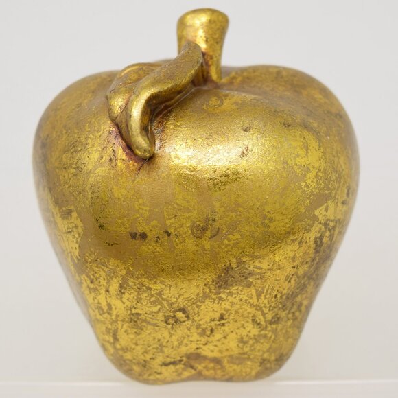 Gold Leaf Apple Décor Sculpture Figurine Fruit Gilded Teacher Gift 90s - Picture 2 of 7